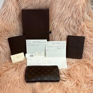 Louis Vuitton Monogram Zip Wallet in Dark Brown with Gold Hardware